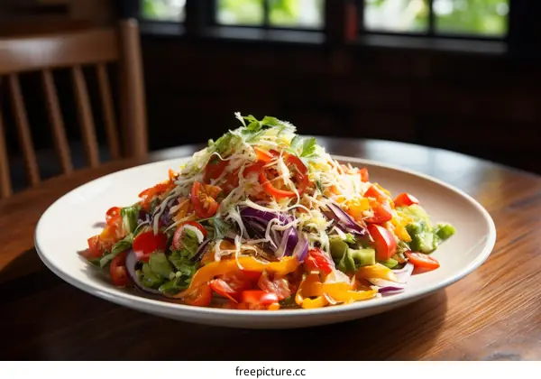 A plate of delicious and healthy salad with fresh vegetables