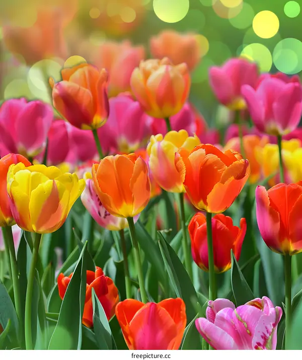Colorful Tulips Blooming in a Garden