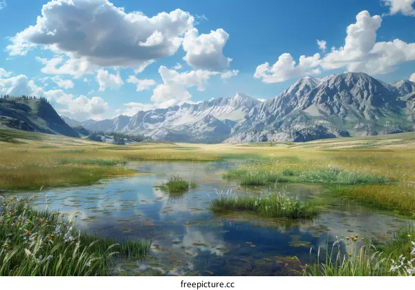 Mountains and lake in picturesque summer scenery