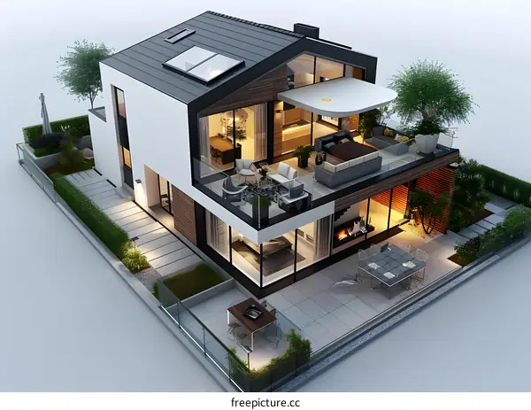 A modern house with terrace and garden