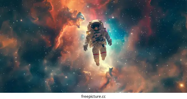 Astronaut in spacesuit floating in the vastness of space