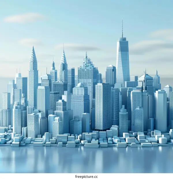 Blue and White Cityscape Illustration