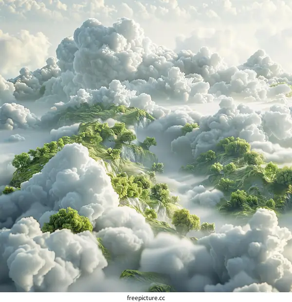 Mystical Cloud Landscape with Lush Green Islands