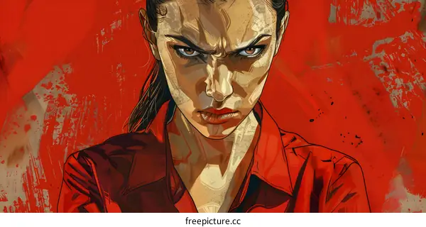 Illustration of an angry woman with red background