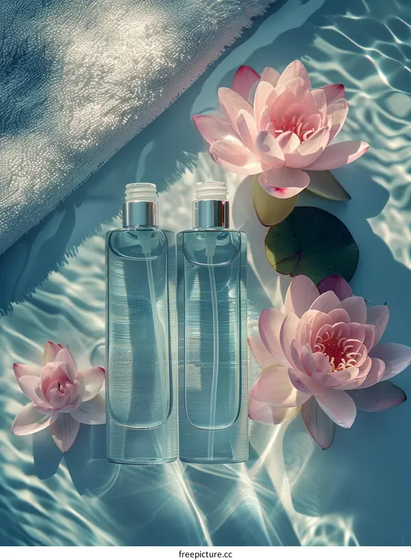 Spa skincare cosmetic products with lotus flowers