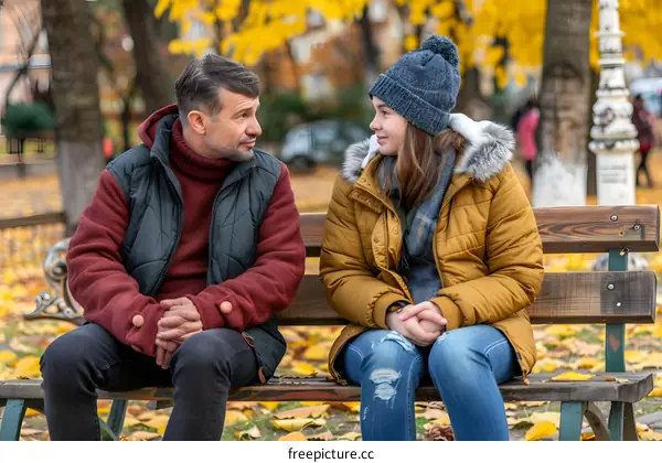 Man and Woman Sitting on a Bench in a Park During Autumn