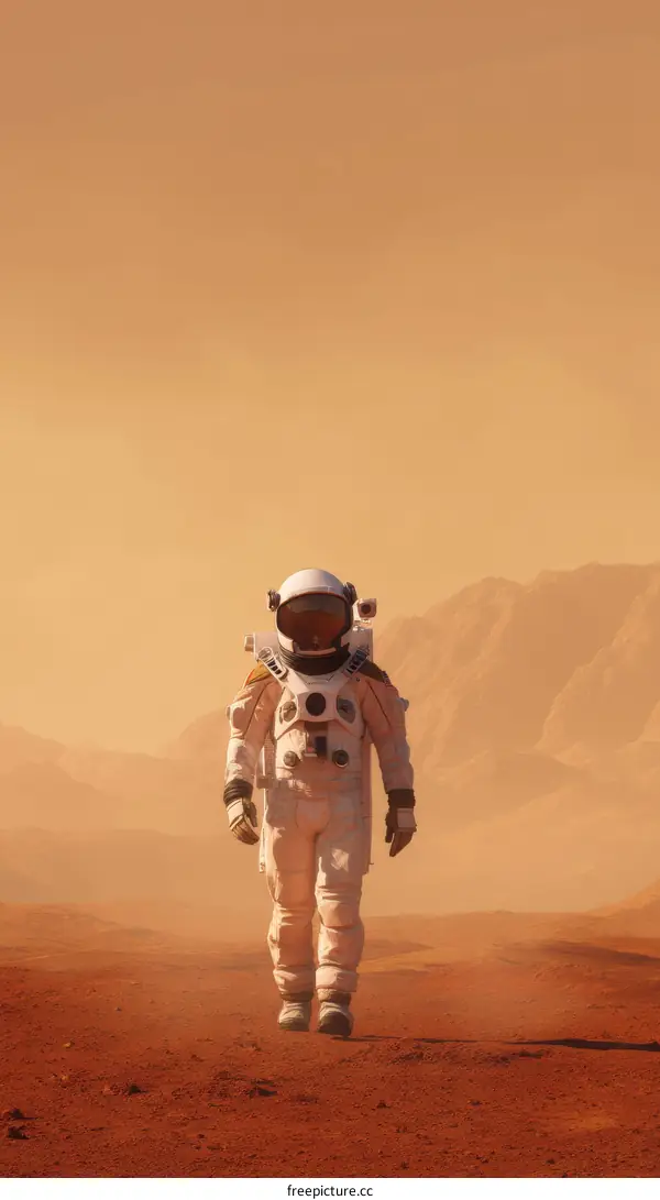 Astronaut Walking on Mars Desert Landscape