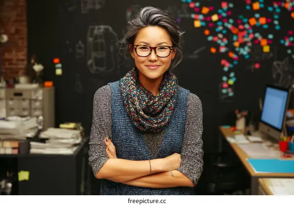 Confident Asian Woman in Creative Workspace