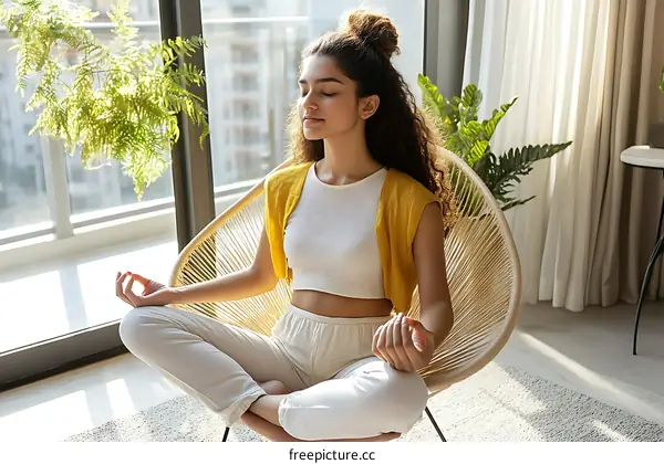 Young Woman Meditating in a Cozy Home