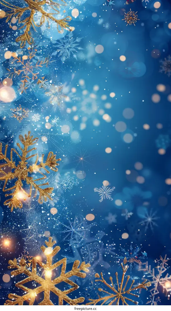 Golden snowflakes with blue background