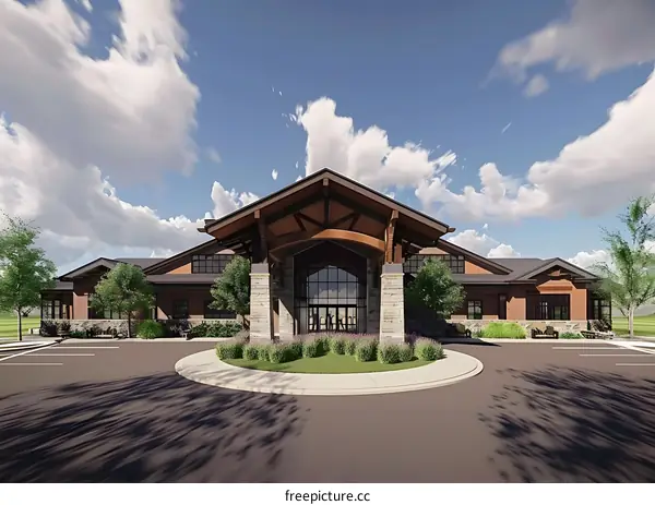 Modern Building Exterior Design with Stone and Wood