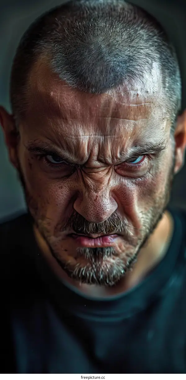 Close-up Portrait of a Man with an Angry Expression
