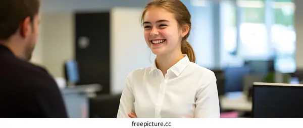 Smiling Woman in Office Setting
