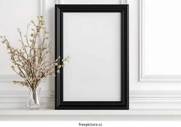 Empty Black Frame with Flowers