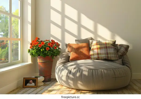 Stylish Armchair by Bay Window with Sunlight