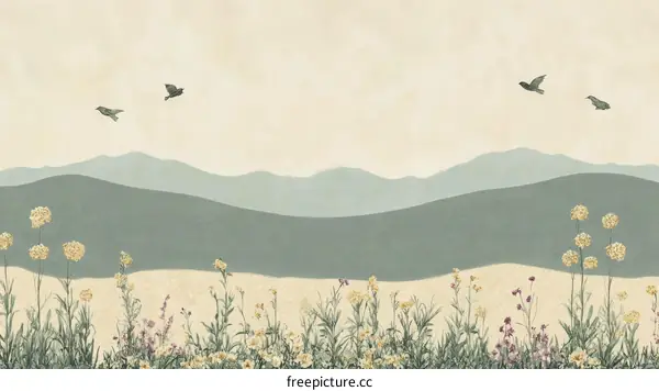 Calm Mountain Meadow Landscape Illustration