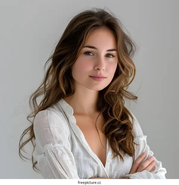 Portrait of a Young Woman with Long Brown Hair