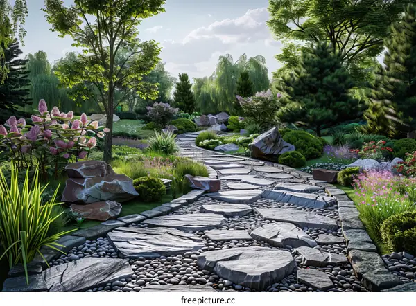 Scenic Garden Pathway with Stone Pavers