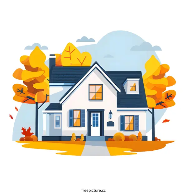 Fall House Illustration With Autumn Trees