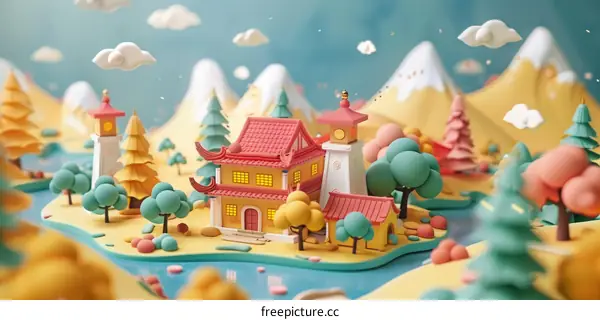 Isometric illustration of a traditional Chinese courtyard house