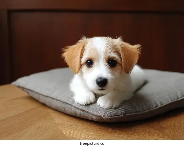 Adorable Puppy Resting on a Cushion