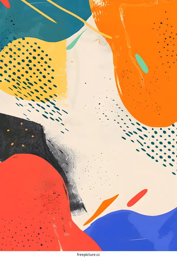 Abstract Colorful Shapes With Polka Dots Background