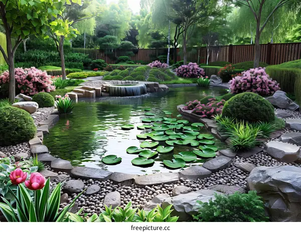 Zen Garden with Japanese Style and Rock Arrangements