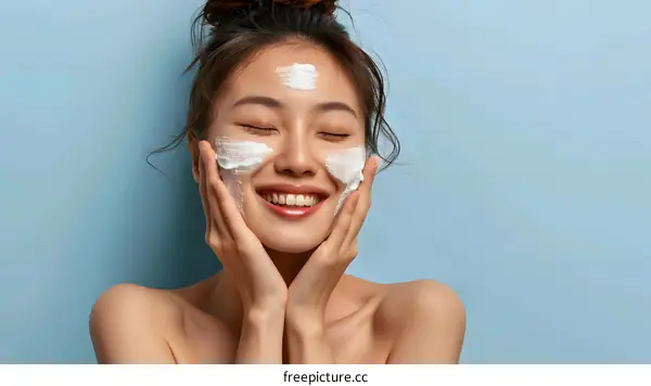 Happy Asian Woman with Clean Face and Smiling