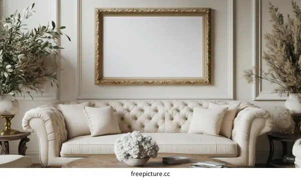 Elegant Living Room Interior Mockup with Empty Frame