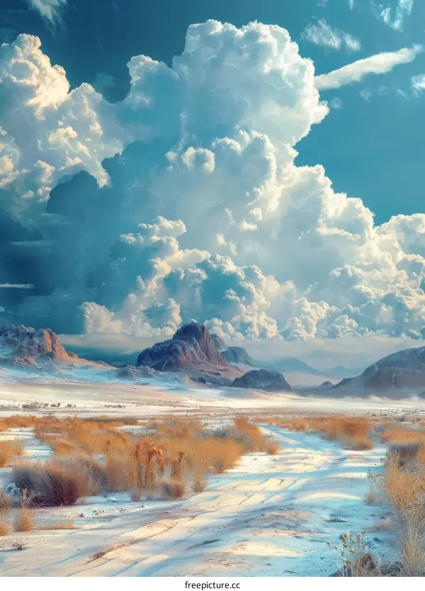 A Breathtaking Winter Desert Landscape Under a Dramatic Sky