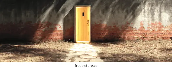 Sunlight Shining Through an Old Wooden Doorway
