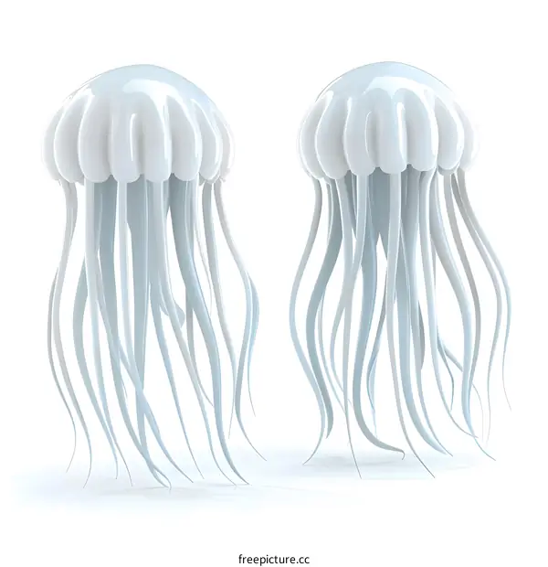 Two white jellyfish on a white background