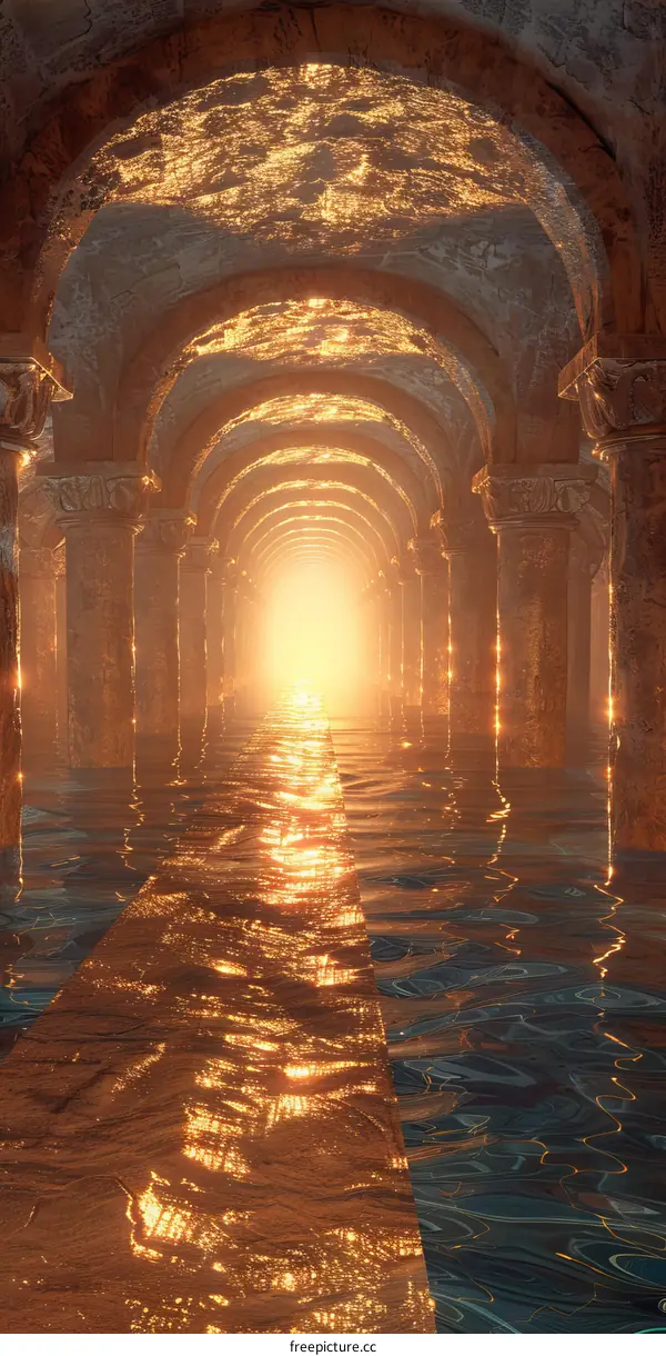 Gleaming Golden Corridor with Reflections