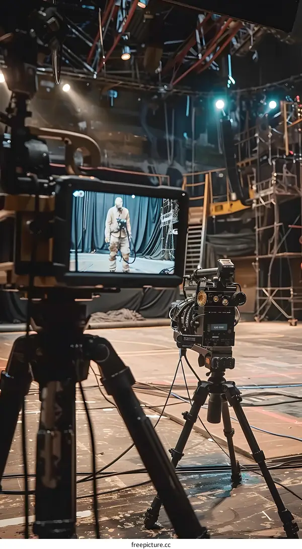 Camera Tripod on Set with Person in Frame