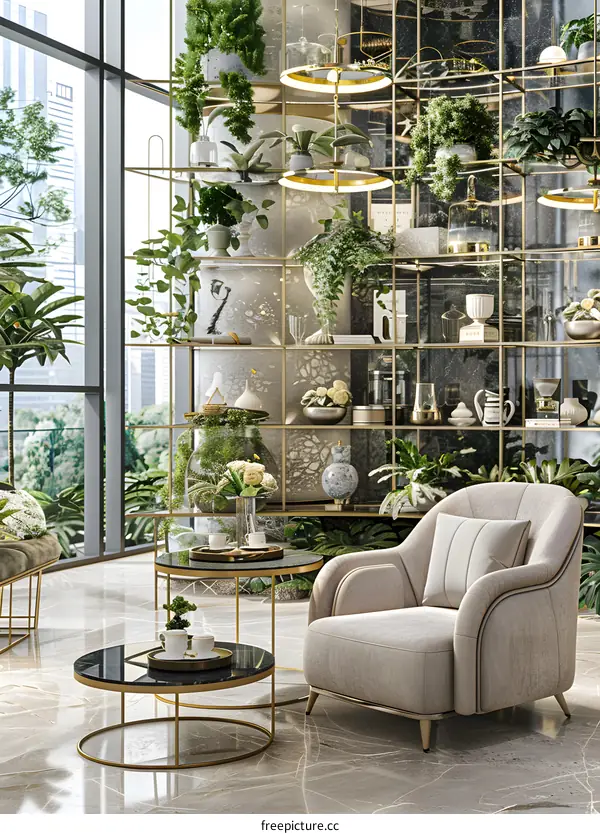 Modern Interior Design With Gold Accents And Plants