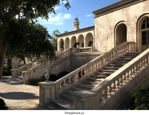 Stone Steps Leading Up to an Italian Villa