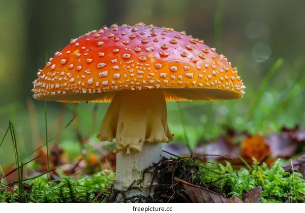 Red and White Spotted Poisonous Mushroom in Natural Forest