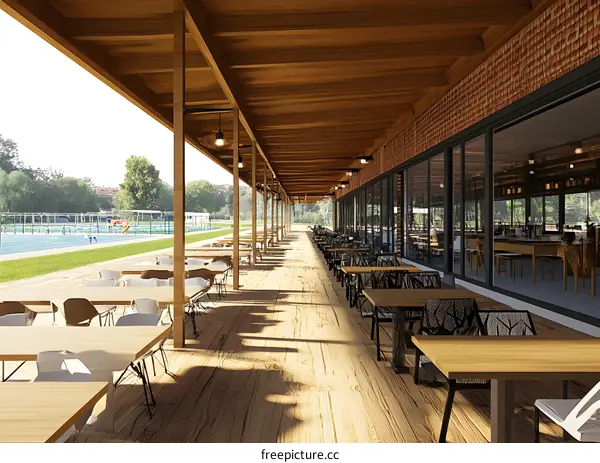 Outdoor Patio Design with Wooden Beams and Brick Walls