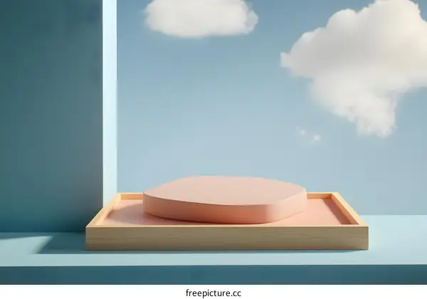 Minimalist Abstract Sky Blue Background With Pink Platform