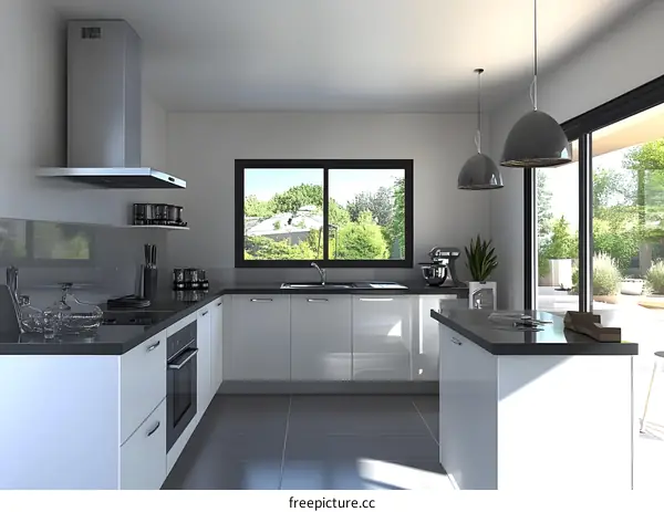 Modern Kitchen Design With White Cabinets And Black Countertops