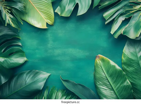 Tropical Leaves Frame Green Background
