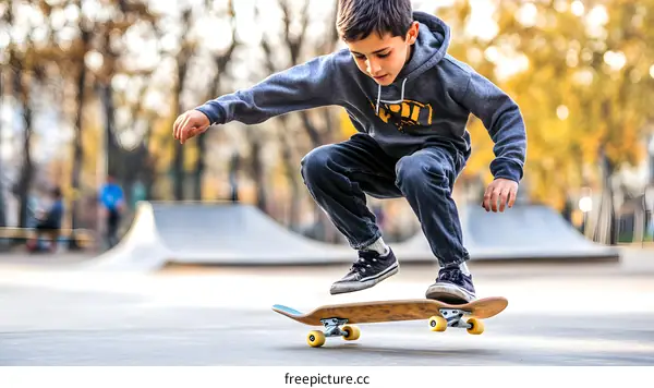 Young Boy Doing A Skateboard Trick In The Air