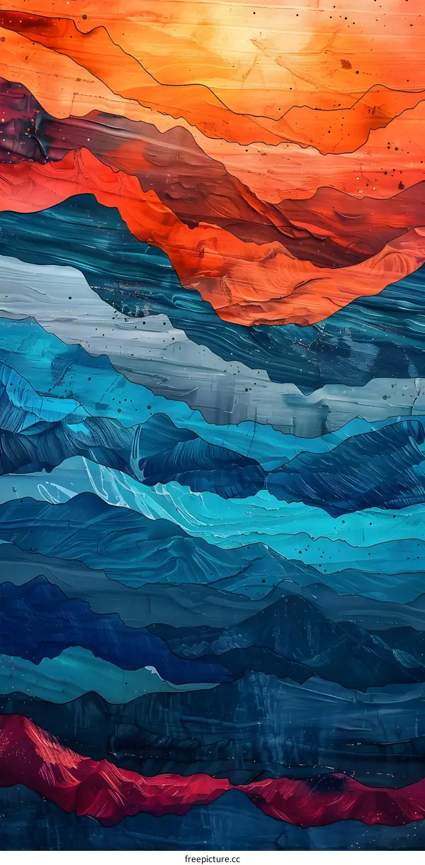 Abstract Mountain Landscape with Blue and Orange Colors