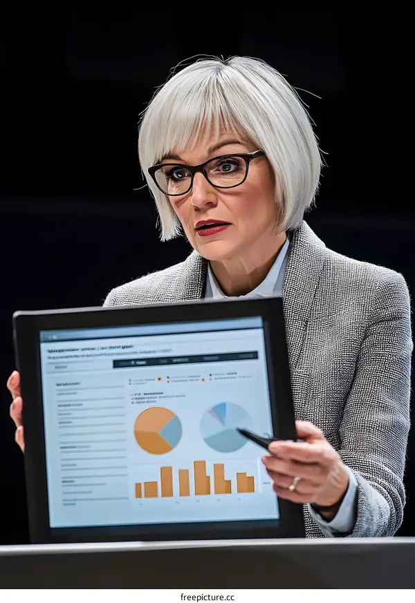 Businesswoman Presenting Financial Data on Tablet