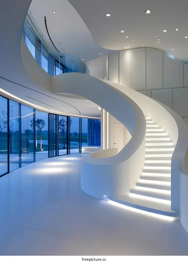 Modern White Spiral Staircase Interior Design