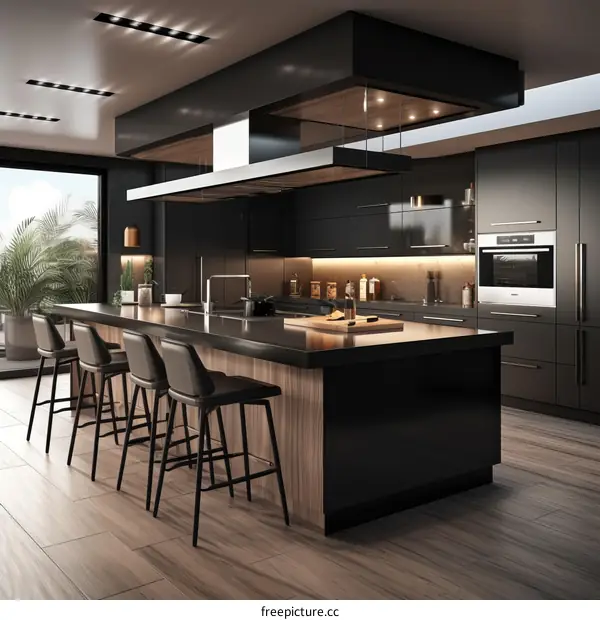 Black Kitchen Island With Wood Accents