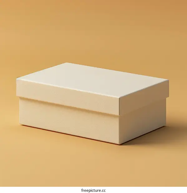 Tan Cardboard Box with Lid on Light Orange Background