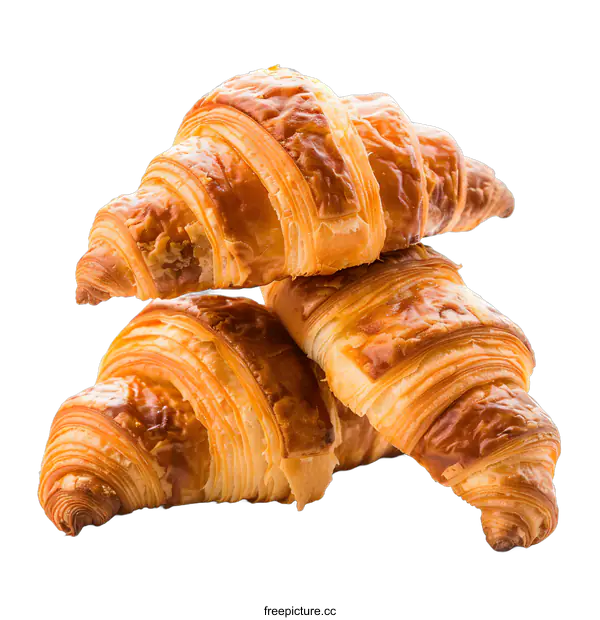 [Transparent Background PNG]Three Delicious Croissants Isolated On White Background
