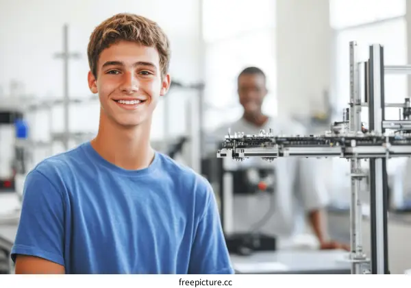 Smiling Teenager in a Technology Lab