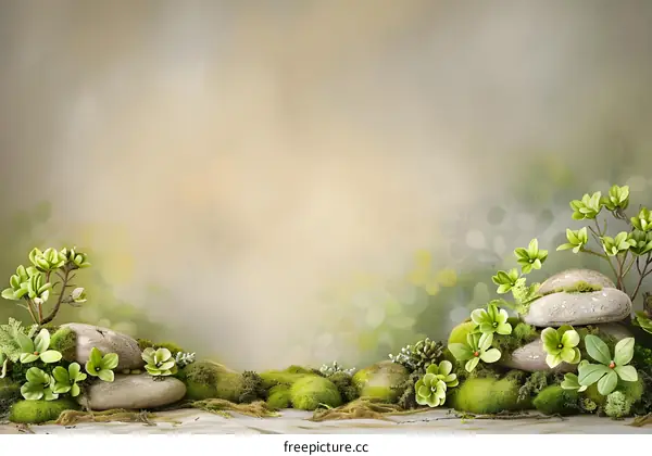 Green Moss and Stones with Blurred Background